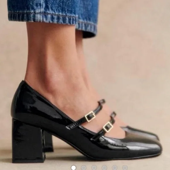 Sezane Soline Black Patent Leather Mary Jane Heels - Picture 2 of 6